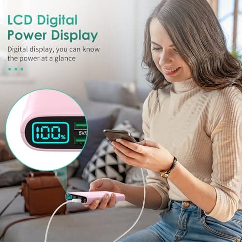 Portable Charger 38800mAh,LCD Display Power Bank,5 USB Outputs Battery Pack Backup, USB-C 3A in&out Travel Essential Portable Phone Charger For iPhone 17/16/15/14/13 Pro/12,Android Samsung Galaxy-Pink 8