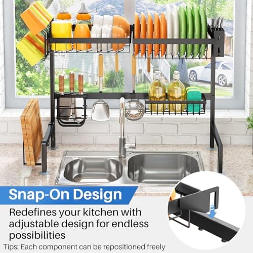 SNTD Over The Sink Dish Drying Rack - Adjustable Dish Rack for Kitchen Counter, Metal (Black) 5