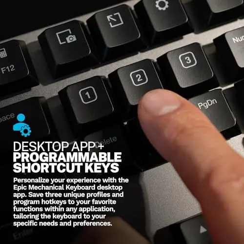 JLab Epic Mechanical Wireless Keyboard, Black, 108 Keys, Bluetooth or USB Wireless Dongle, Multi-Device Toggle, Backlit Mechanical Keys, Smart Media Knob, Custom User Profiles, Rechargeable (1 Pack) 6