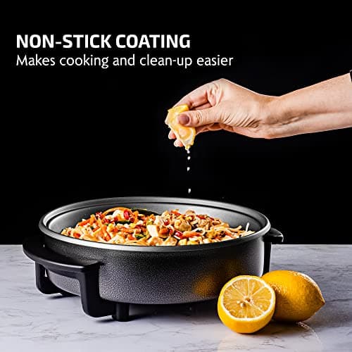 OVENTE 11.5-Inch Electric Skillet & Frying Pan, 1400W Nonstick Cooking Pan with Adjustable Temperature Control, Tempered Glass Lid with Steam Vent, Cool-Touch Handles, Easy-Clean Black SK11112B 5