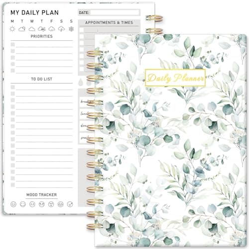 Daily Planner Undated - 6.5"x8.5" To Do List Notebook Spiral Appointment Planner to Organize Tasks & Boost Productivity, Perfect Office & School Supplies for Women & Men, Greenery