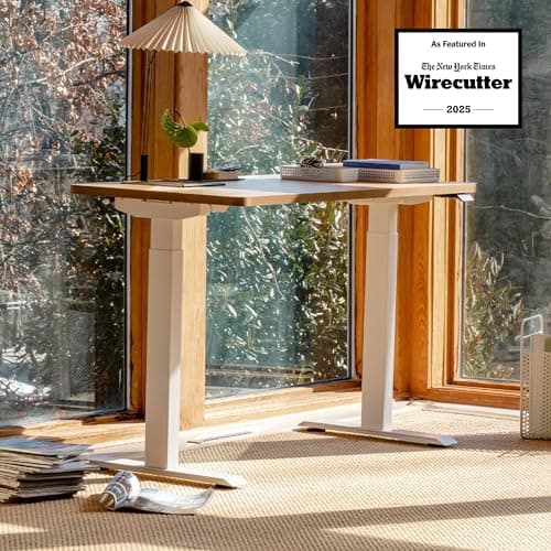 Branch Duo Standing Desk 58 Inches - Adjustable Standing Desk with 20” Range - OLED Control Panel - Frameless Design & Compact Size Suitable for Many Spaces - Walnut Top - White Base 7