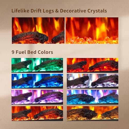 PuraFlame Bernice 60 Inch Smart Linear Electric Fireplace - Clean Hidden Vent Design, Flame with 9 Colors, Recessed in-Wall or Wall-Mount or Free Standing, Compatible with Alexa and Google Assistant 6