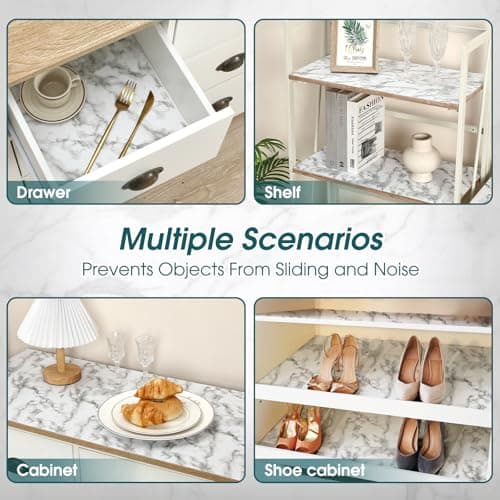 Drawer and Shelf Liner, Non-Adhesive Kitchen Cabinet Liners,Strong Grip Non-Slip Waterproof Washable Mats,Durable Bathroom Cupboard Shelves Mat, Dresser White Stripes, 12 in x 10 FT 6