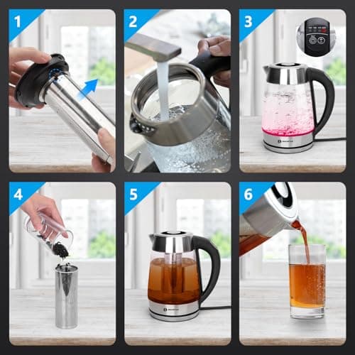 Aigostar Electric Kettle, Tea Kettle with Temperature Control and Tea Infuser, 1500W Hot Water Kettle with Variable Temperature, Keep Warm Function, LED Indicator Light Change, Auto Shut-Off, 1.7L 8