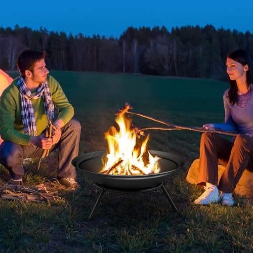 AMAGABELI GARDEN & HOME Fire Pit Outdoor Wood Burning Portable Folding 22in Firepit Firebowl Fireplace Poker Spark Screen Retardant Mesh Lid Deep Round Outside Backyard Camping Metal Grate ET286 7