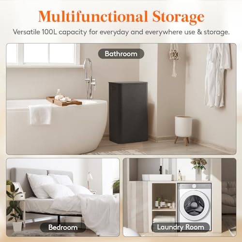 Lifewit 100L Laundry Hamper with Lid, Large Laundry Basket with Lid Handles and 2 Removable Bags, Tall Foldable Dirty Clothes Hamper for Laundry Room, Bathroom, Dorm, Bedroom, Dark Gray 5