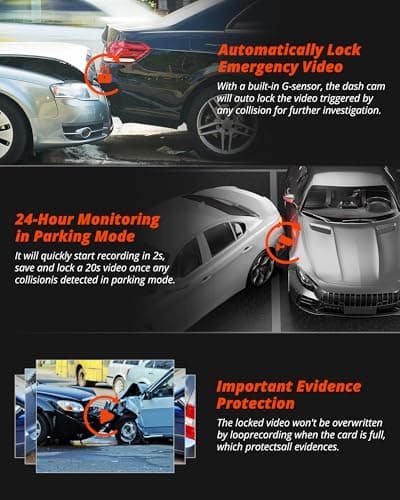 Kingslim D6-4K Dual Dash Cam - WiFi & GPS 4K Front and 1080P Inside Type-C Uber Car Camera with Super Night Vision and 24-Hour Parking Monitor, 3 Channel Dash Cam Optional, Black 7