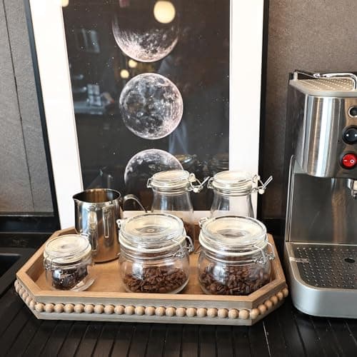 Hrastany Wood Rustic Serving Tray with Beads, Farmhouse Brown Decorative Tray for Table Centerpiece, Christmas Wedding Halloween Home Decor 6