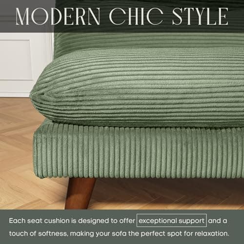 DreamDashio Futon Sofa Bed, 69 inch Futon Couch with Adjustable Backrest, Corduroy Convertible Sleeper Sofa Bed, Folding Sleeper Recliner for Apartment, Living Room, Office, Green 7