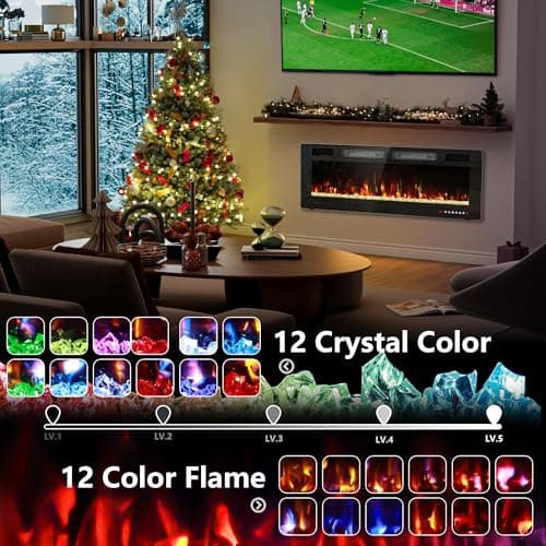 BREEZEHEAT 50 Inch Electric Fireplace Ultra Thin-Freestanding or Recessed Wall Mounted Fireplace Heater, Remote Control, Touch Screen, 750W/1500W, 8H Timer for Living Room, Bedroom, Office 6