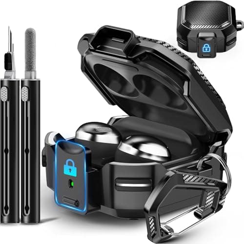 Galafoki with Lock Carbon Fiber Case for Samsung Galaxy Buds FE Case (2023) / Galaxy Buds 2 Pro Cases 2022/ Bud Pro 2021 /Bud 2 2021/ Bud Live 2020 with Keychain and Cleaner Kit - Black