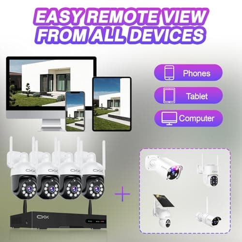 CKK [5G/2.4G WiFi, Upgrading 3K] 2Pcs Wireless Outdoor Security, CCTV PTZ Cameras with 5G/2.4G WiFi,3K 10-Channel NVR,Floodlights,Siren, 2-Way Audio, Color Night Vision, 24/7 Surveillance 7