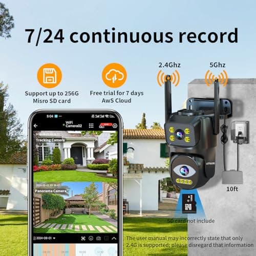 LETSCEE Dual Lens WiFi Security Camera Outdoor, 2.4G/5G PTZ Outdoor Plug-in Camera Auto Tracking,Home Security Surveillance System,WiFi,Night Vision,7/24 Recording 6