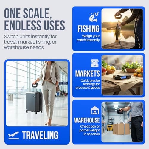 Flexzion Digital Luggage Scale, Baggage Weight Scale, 110 Lb (50 Kg) with 10g Deviation, Portable Handheld Suitcase Weight Scale with Hook for Travel, Fish Weighing, Black 5