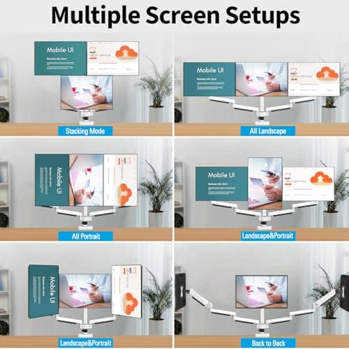 MOUNTUP Triple Monitor Mount for 17-32 inch Screens, Full Motion Triple Monitor Stand, Gas Spring 3 Arm Desk Mount Holds 4.4-19.8 lbs Each, Clamp & Grommet Mounting, White 6