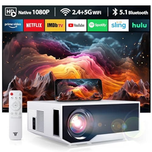 ZDK 2024 Newest Projector with Wifi Bluetooth, 15000lux 500ANSI Native 1080P Bluetooth Mini Projector For Outdoor Home Movie 300"", Compatible with Iphone Android / Ipad/ Laptop/ TV Stick, white