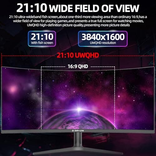 ZER-LON 38 Inch Ultrawide Curved Monitor, WQHD 3840 x 1600p 144Hz Computer Monitor, 135% sRGB, 100% DCI-P3, 300Nits, 2500R, Tilt/Height/Pivot Adjustment, Mountable 3