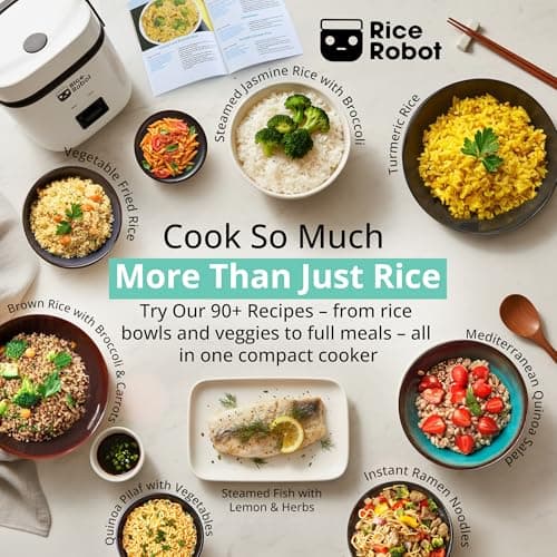 Rice Robot Personal Rice Cooker, PFAS-free, Nonstick. 1 Quart Capacity, with Stainless Steel Steamer Tray, Measuring Cups, Recipe Book with 60 Recipes, and Serving Spoon, As Seen On TV 6