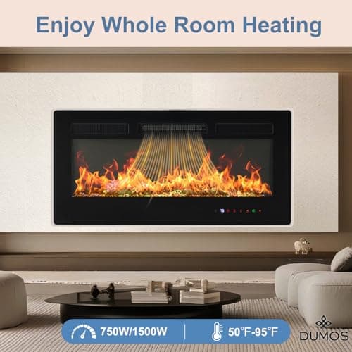 DUMOS 36 Inch Electric Fireplace Wall Mounted/Recessed/Free Standing Space Heater with Remote Control Adjustable Flame Colors Touch Screen Energy Saving, Black 7