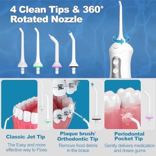Water Flosser Cordless Teeth Pick: Portable Adults Dental Oral Irrigator for Travel 300ML Flossers Cleaning for Shower 7
