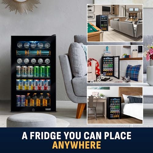 NewAir 126 Can Beverage Refrigerator | Freestanding Small Mini Fridge for Bedroom with Glass Door | Drink Cooler with Adjustable Shelves, Quiet Cooling & Locking Door | Black 9