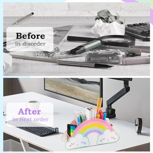 MeCids Pencil Holder for Desk, Acrylic Pen Holder Rainbow Supply Caddy for Home Classroom Homeschool Office Desktop Storage Art Stationery Supplies Organizer Back to School, Birthday Gifts for Kids 7