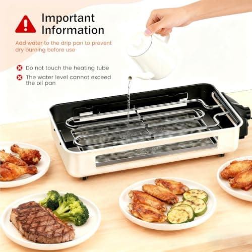 Electric Indoor Grill 1500W, YOHAWJAN 2 in 1 Smokeless Indoor Grills with Non-stick Removable Grill & Griddle Plate, Temperature Control, Portable Korean BBQ Grill with 3 Raclette Cheese Pans 6
