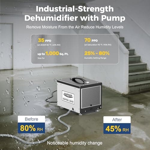 ALORAIR Wi-Fi Crawl Space and Basement Dehumidifier, 70 Pint with Pump, Auto-Defrost, Covers Up to 1000 Sq Ft, Memory Start, cETL Listed, Commercial Grade 6