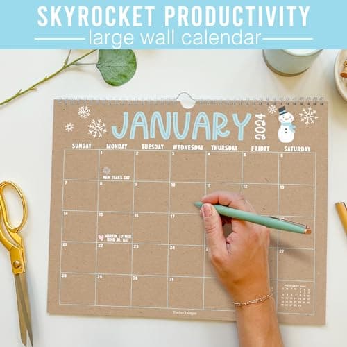 Hadley Designs 2024 Wall Calendar-Monthly Hanging Wall Calendar 2024-2025, 11" x 14", Spiral Bound with Large Daily Blocks & Notes Section for Home or Office (Doodle Kraft) 6