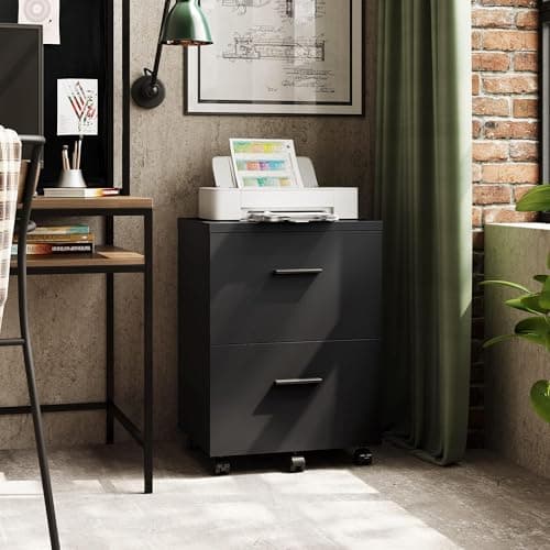 DEVAISE Wood File Cabinet, 2 Drawer Filing Cabinet for Home Office, Vertical File Cabinets with Wheels fits A4/Letter/Legal Size File, Black 2