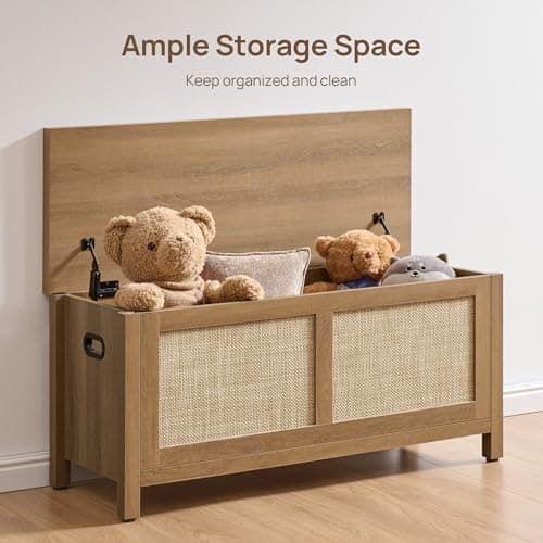 SICOTAS Rattan Storage Chest - 39.4" Storage Bench for Bedroom, Boho Storage Truck with 2 Safety Hinges and Flip Top for Living Room Entryway, Supports 220 lb, Oak 5