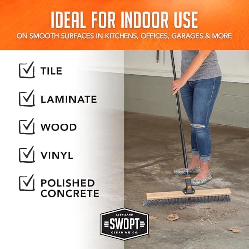 SWOPT 24” Premium Smooth Surface Push Broom + 60" EVA Foam Comfort Grip Wooden Handle, Combo — Cleaning Head with Interchangeable Long Handle, Works with All SWOPT Cleaning Products — Push Broom Set 9
