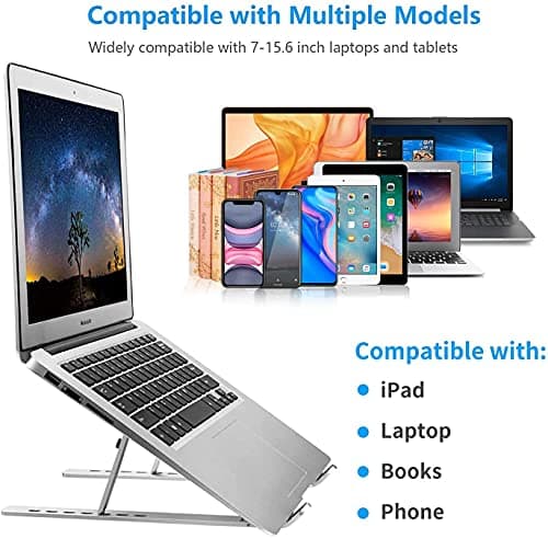 Laptop Stand for Desk, Ergonomic Design Adjustable Aluminum Foldable Portable Computer Stand, Compatible with MacBook Air Pro, HP, Lenovo, Dell, More 10-15.6”Inch and Tablets (Silver) 6
