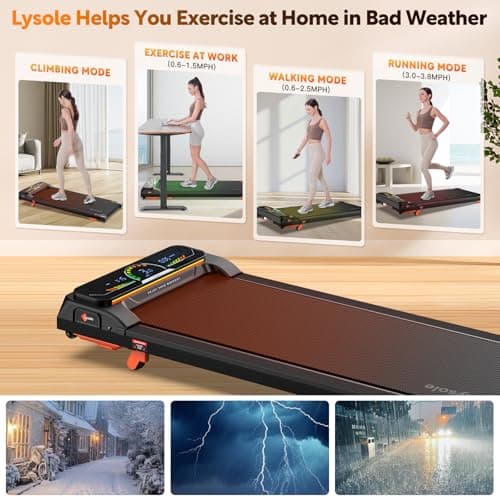 Lysole Walking Pad Treadmill with Incline,Treadmills for Home and Office,265 Lb Capacity,4 in 1 Portable Under Desk Treadmill with APP and Remote Control,Large LED Display 5
