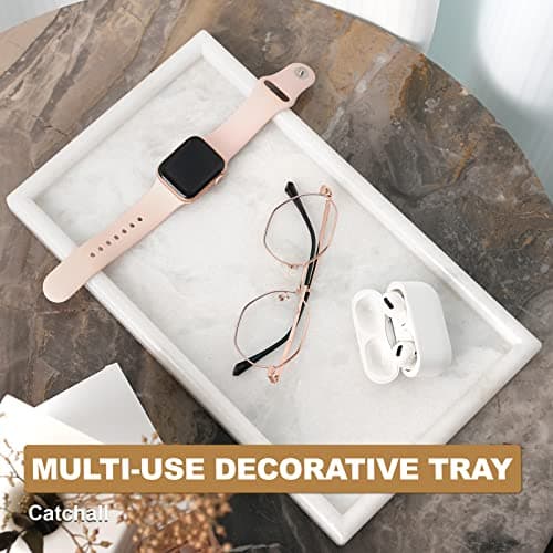 Koville African Natural Marble Tray, 12"x7" Coffee Table Vanity/Decorative Tray for Jewerly, Watch, Perfume Candle Tray for Bedroom/Bathroom/Kitchen Countertop 8