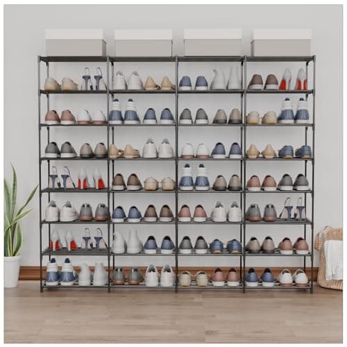 SMILHELTD Large Shoe Rack 8 Tier 64 Pairs for Entryway, Heavy Duty Storage Shelves Unit with Customizable Height for Boots, Space Saving Organizer for Hallway Garage (66.1" W x 49.2" H)