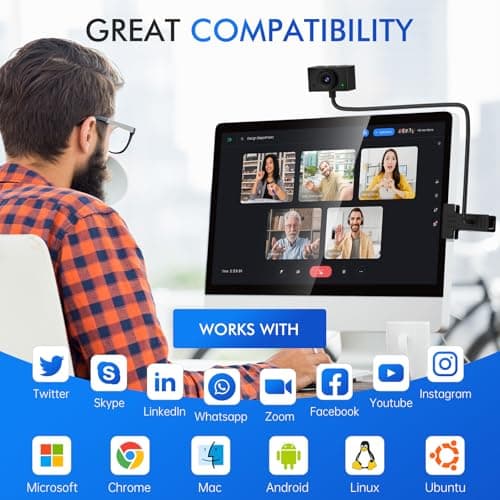 Webcam for PC, Laptop Camera USB Webcam with Adjustable Gooseneck, Flexible Positioning 1080P Computer Camera for Presentation, Desktop Demo, Full-Body View, Video Call, Zoom, Teams, Skype (Black) 9