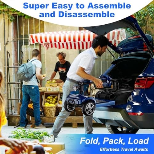 4 Wheel Mobility Scooters for Seniors, Folding Electric Powered Wheelchair, Compact Heavy Duty Mobile for Travel, Adults, Elderly, Long Range Power Extended Battery with Charger and Basket Blue 9