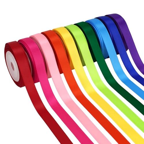 Kryvus Rainbow Satin Ribbon Set, 10 Colors, 3/8 Inch x 6 Yard Each, 60 Yards Total, Double Faced Colorful Ribbon for Crafts, Gift Wrapping, Hair Bows, Wedding and Party Decorations, DIY Projects