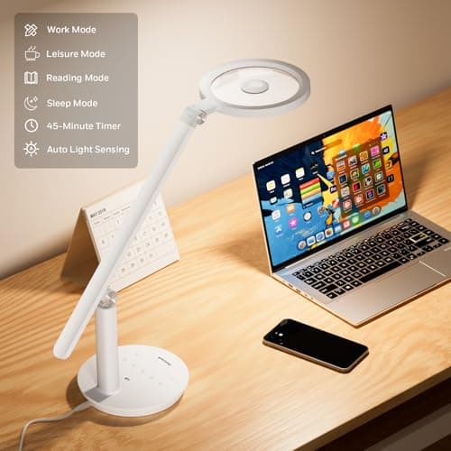 Honeywell Desk Lamp for Home Office, H6 Sunturalux™ Eye-Caring Led Desk Light, 800LM Dimmable Desk Lamp with Timer, Touch Control Tall Desk Reading Light, Table Lamp for Circle Webcam, Study, Bedroom 5