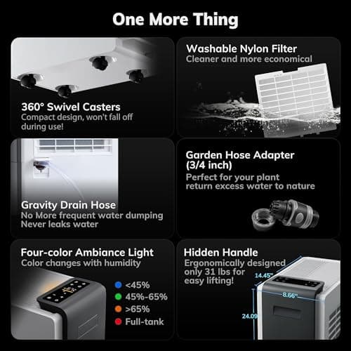 4500 Sq.Ft Energy Star Most Efficient 2025 Dehumidifier,AEOCKY Max 80 Pint/Day Smart Compressor Dehumidifier with Drain Hose, Intelligent Humidistat,for Basement,Bedroom,Home,Bathroom 7