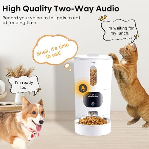 Automatic Cat Feeders Camera 5G: WiFi Easy to Clean Timed Smart Dog Food Dispenser 2-Way Audio Memory Function Pet Feeder HD 1080P Video Record APP Control Dry Food Clear Night Vision Yakry 7
