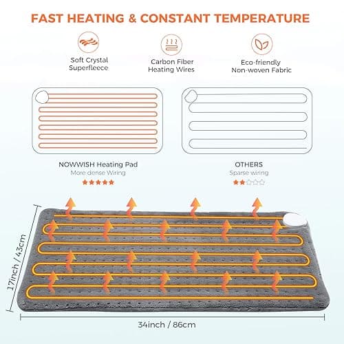 NOWWISH Heating Pad for Back Pain Relief & Period Cramps, 33x17 Inches Electric Heating Pad with 10 Heat Settings, Timer and Auto Shut-Off, Machine Washable, Valentines Day Gifts for Her, Green 5