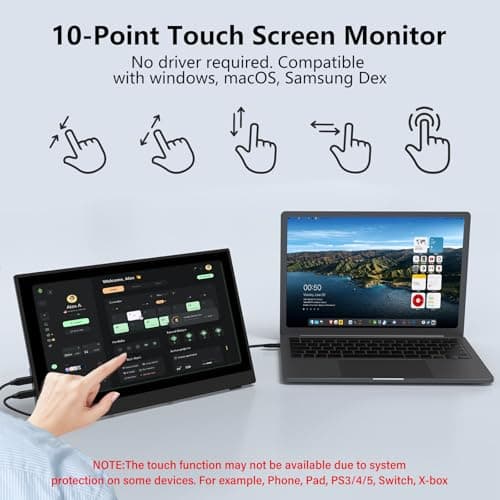 InnoView Portable Monitor Touchscreen 15.6" 1080P 10-Point Touch Screen Monitor Portable with Protective Sleeve Built-in Stand, 1200:1 HDMI USB C Travel Monitors for Laptop, PC, Phone 5