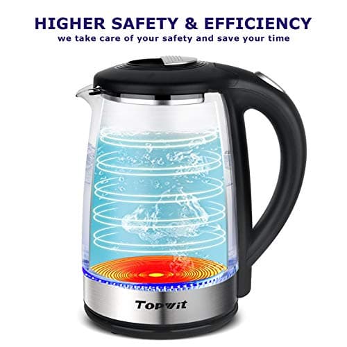 TOPWIT Electric Kettle Glass Hot Water Kettle, 2.0L Water Warmer, BPA-Free Stainless Steel Lid & Bottom, Tea Kettle with Fast Heating, Auto Shut-Off & Boil Dry Protection 5