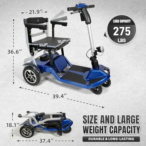 ZiiLIF R3b-Mobility Scooters for Seniors Adults Ultra Lightweight 37.5 Ibs Electric Powered Folding 4 Wheel Mobility Scooter with Cup Holder, Compact & Convenient for Travel Airline Approved, Blue 6