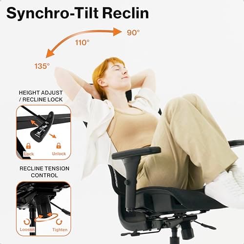 Wellnewlife Prestige Ergonomic Office Chair Adjustable Lumbar Support and Seat Depth, Mesh Office Chair with 4D Adjustable Armrest, Adjustable Headrest and Wheels, High Back Home Office Desk Chairs 7