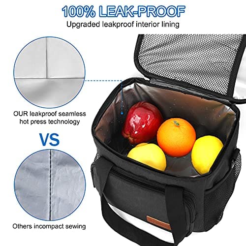 Femuar Reusable Lunch Box for Men/Women - Insulated Lunch Bag Leakproof Lunchbox for Work Office Picnic Beach - Freezable Lunch Cooler Bag with Adjustable Shoulder Strap - Black 5