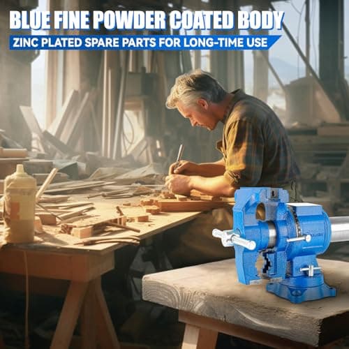 COGNATIVE 5-Inch Heavy Duty Bench Vise Ductile Iron Bench Vise 360° Multi-Purpose Bench Vice with Anvil, Clamp force 4000KG, Blue 9